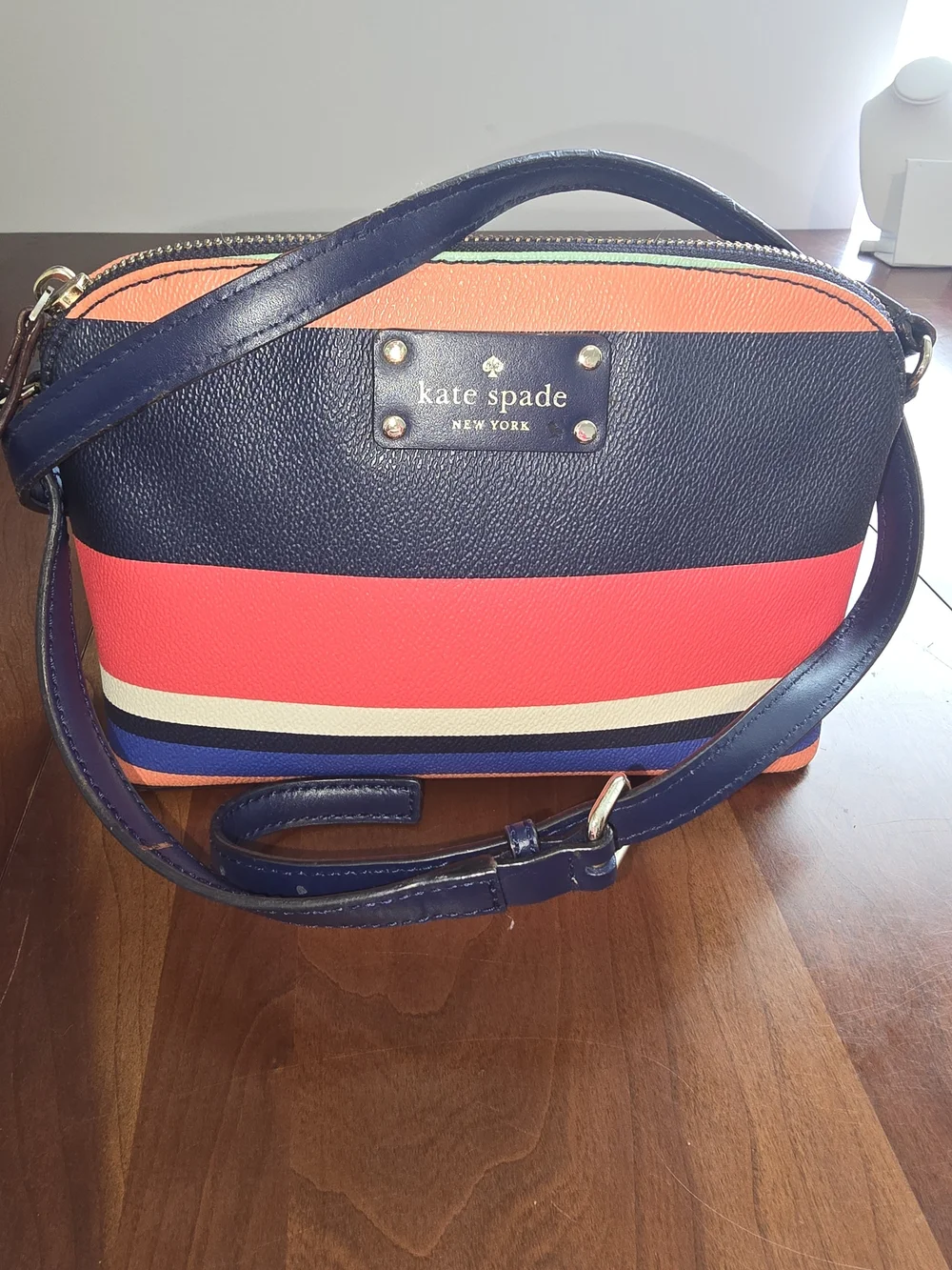 kate spade Navy & Coral Stripe Crossbody Bag, EUC